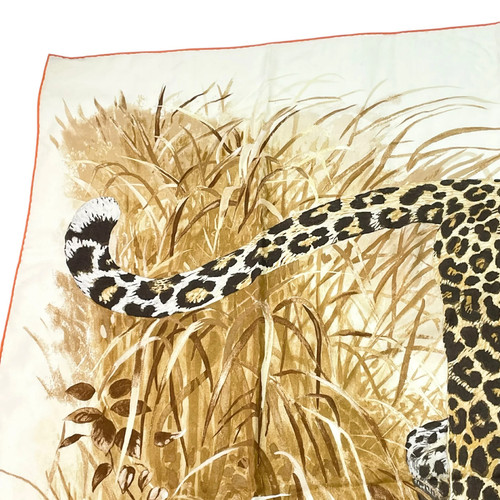 HERMES Cashmere Silk Shawl Scarf 140cm PANTHERA PARDUS Natural Brown Multi R3562 - Picture 2 of 8