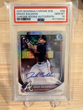 2025 Bowman Chrome Mega Box Chrome Rookie Auto Drake Baldwin #DB /150 PSA 10