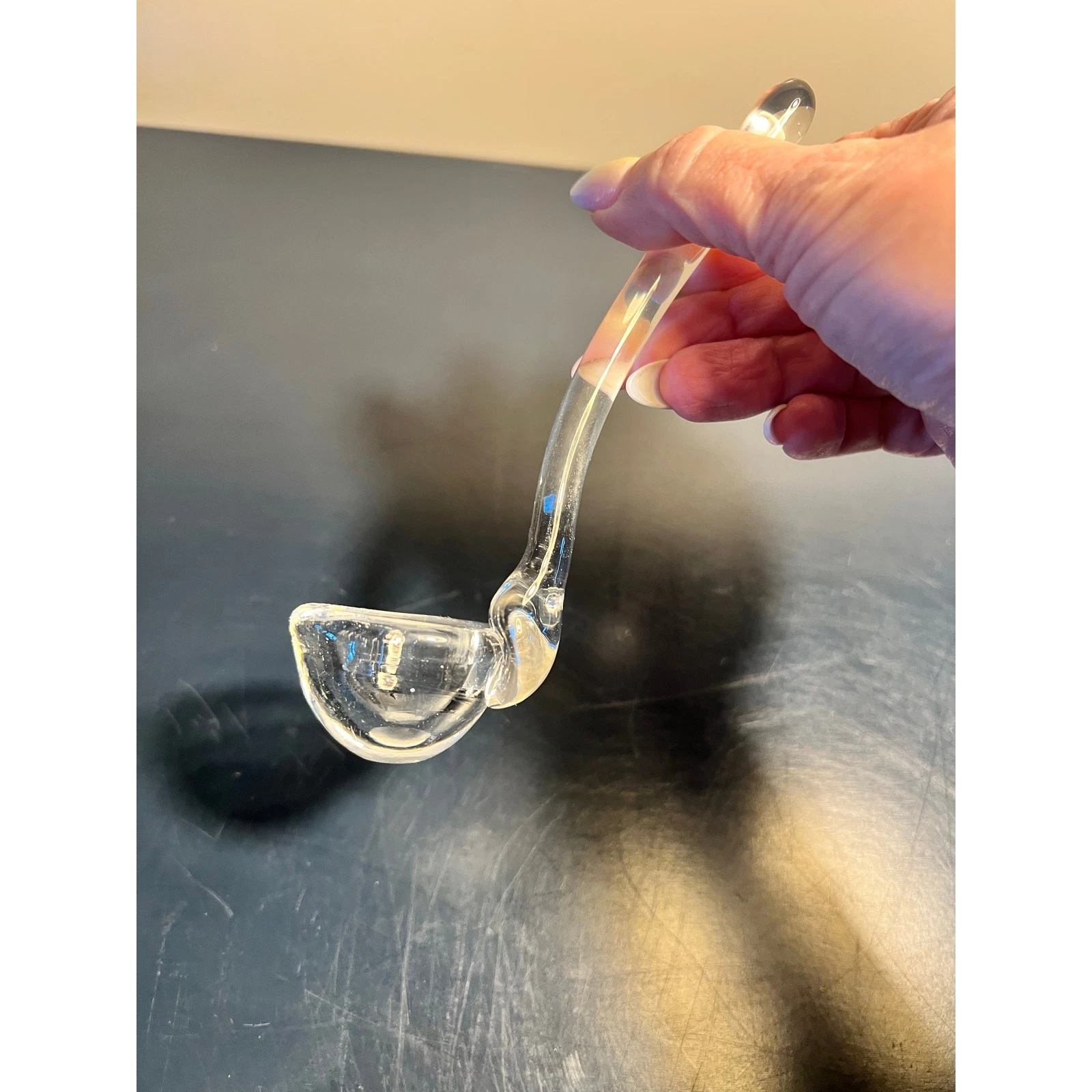 Vintage Small Blown Glass Ladle For Mayo Sauce Bowl Condiment Serving Spoon