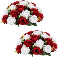 Flower Centerpieces for Wedding Faux White & Red Roses 35cm Table Decor