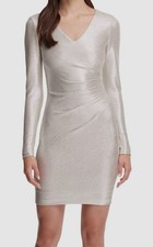 GUESS Women's Silver Ruched Bodycon Dress Size 12