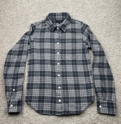 EFFE BEAMS Flannel Women's Size 36 Gray Blue Plaid Long Sleeve Japan Button UP
