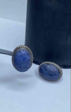 Taxco Sterling Silver Lapis Lazuli Vintage Oval Stud Earrings 14.7g