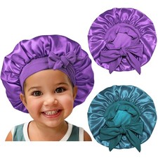 Satin Silk Bonnet Hair Cap: 2pcs Bonnets for Kids with Elastic Tie Band Adjus...