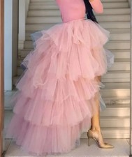 Women'S Tiered Tulle Tutu Skirts Irregular Hi Lo Layered Cake Skirt Puffy