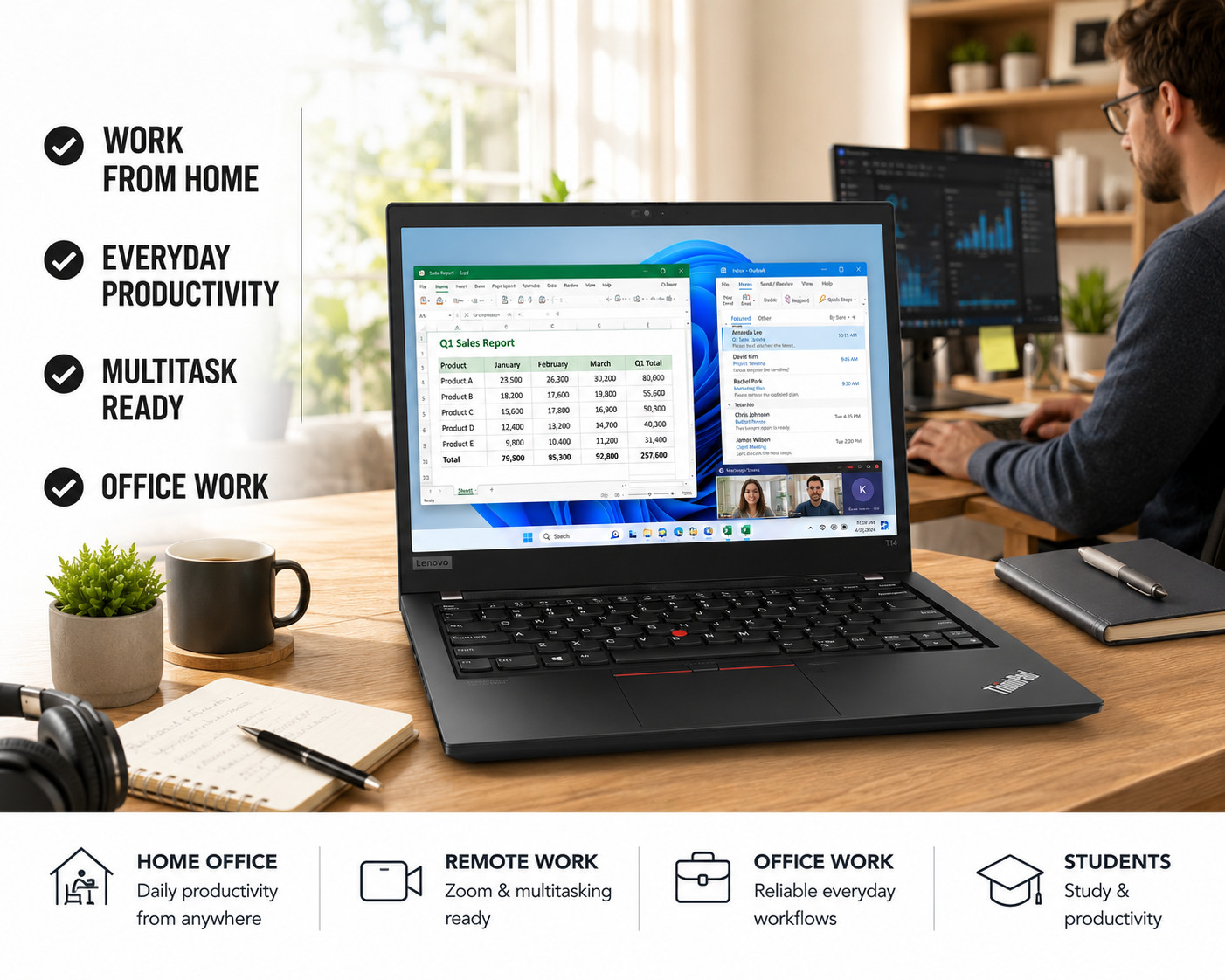 Lenovo ThinkPad T14, 14-Inch Laptop, with i5-10310U, 512 GB SSD (Solid State Drive), Windows 11 Pro