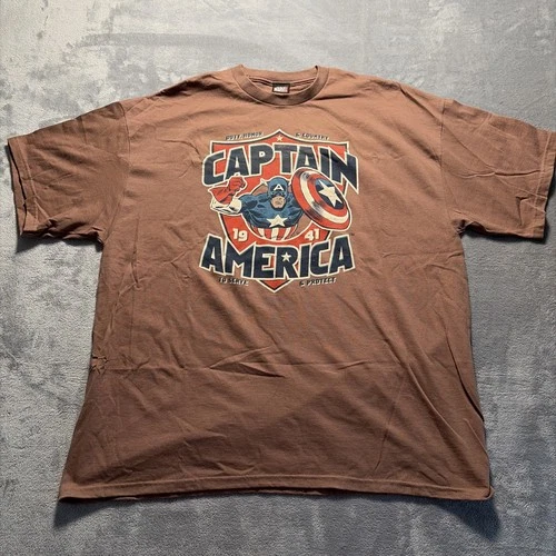 Vintage 90’s Captain America Brown XXL Tshirt - Marvel Tag - Comic Book - Vtg