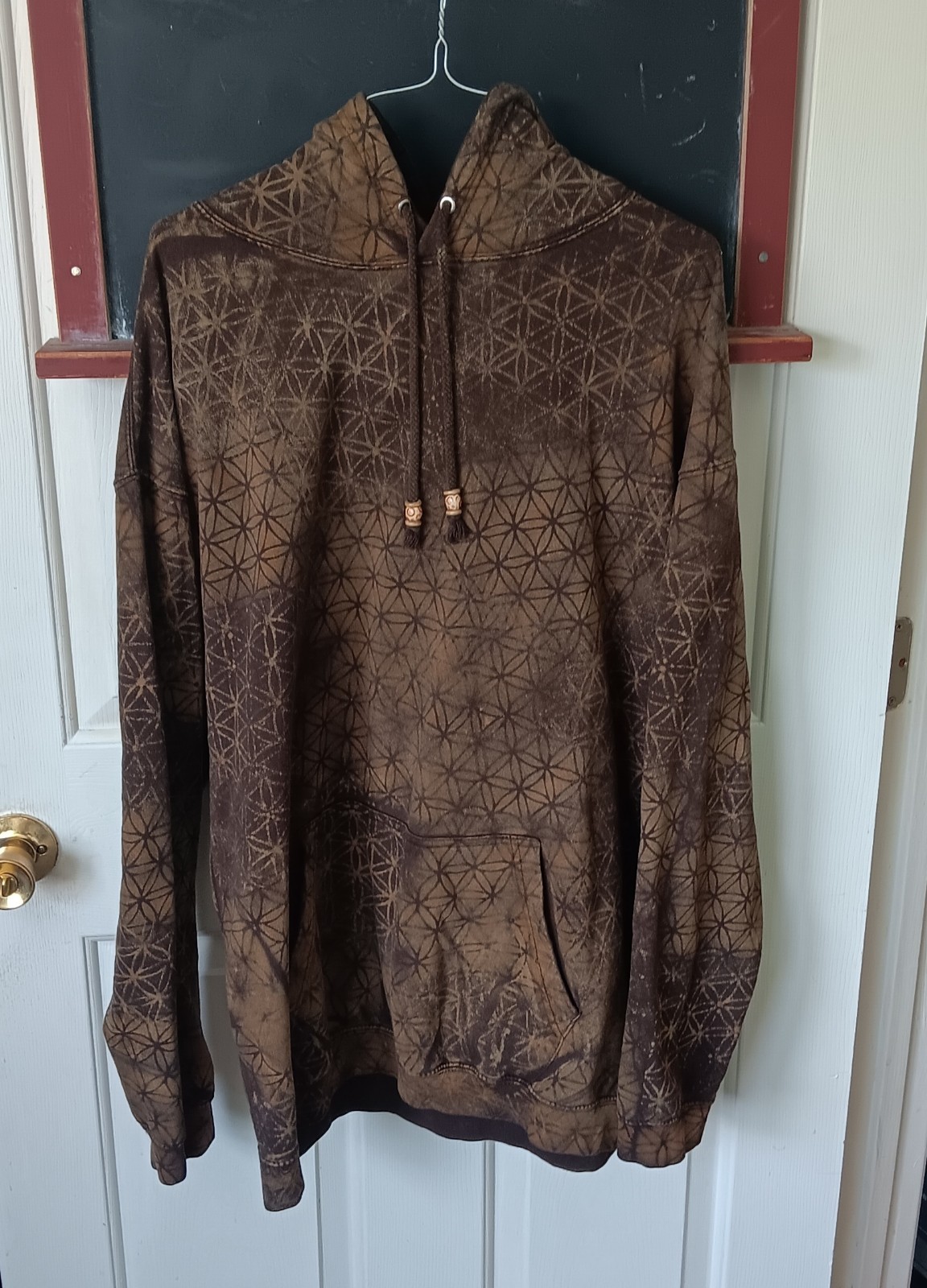 Pattern Pullover Drawstring Hoodie Xl Boho Hippie… - image 1