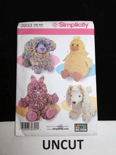 SIMPLICITY UNCUT Pattern 3933 Stuffed Plush Animals Dolls Bunny Duck Dog - Picture 7 of 8