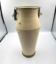 Adrian Guerrero ORNO Mexico 13.5  Crackle Ceramic Vase Metal Grasshopper