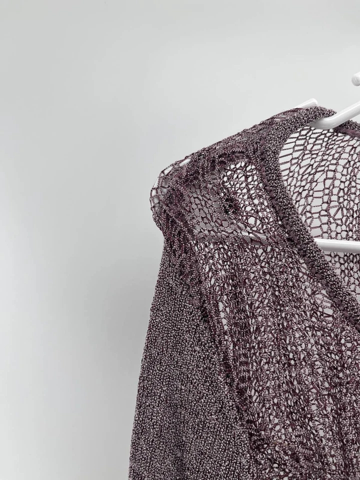 Vestido suéter Vera Wang feminino roxo malha com nervuras túnica alta-baixa G - Imagem 3 de 4