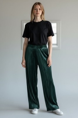 WAYF DEVEN DARK TEAL GREEN VELVET PANTS XS