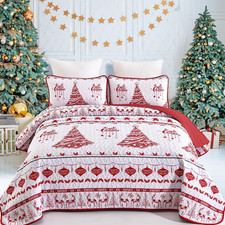 Christmas Quilt Set Queen - 3 Pieces Reversible Merry Christmas Tree Reindeer Pa