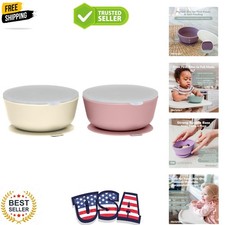 Suction Bowls for Baby  Toddlers Set of 2 - 100 Silicone w/Plastic Lid - Le...