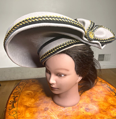 Deborah New York Wide Brim Felt Hat Gray Black Gold Bow Accent Women Size 22