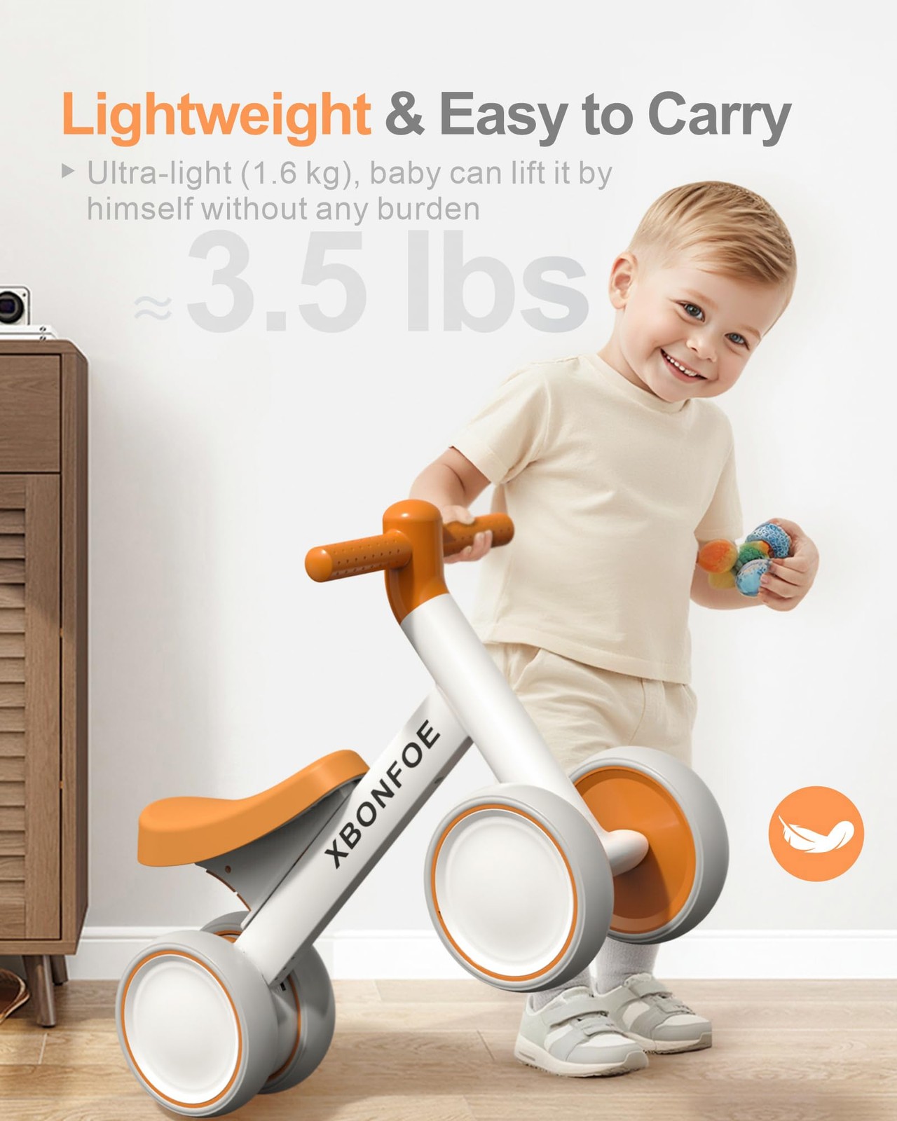 XBONFOE Baby Balance Bike for 1 Year Old Boys Girls, 10-24 Month Small, Brown  thumbnail 3