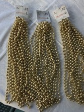 Gold Beaded Christmas Garland 3 Strands 9 Ft Each Festive Holiday Disco NEW