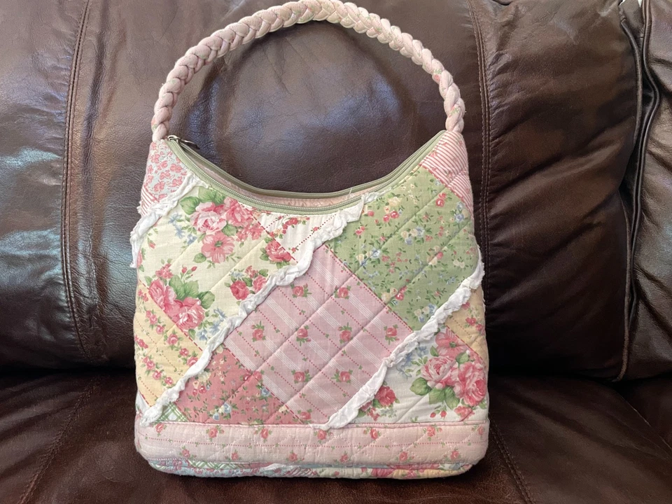 Isabella's journey pretty quilted ruffle shabby chic tote / handbag floral pinks - Image 2 of 4