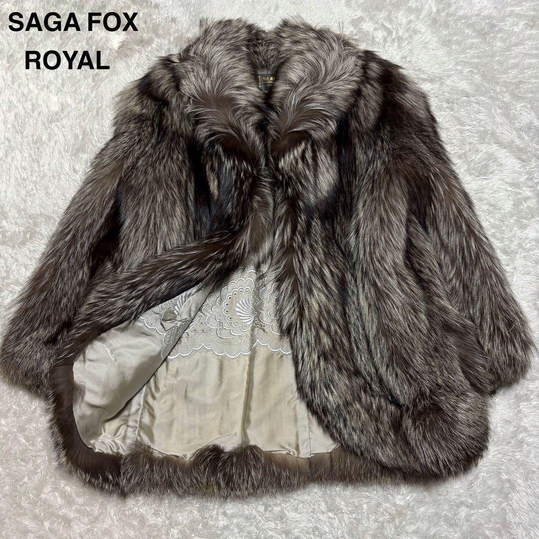 Saga Fox Royal Real Fur Coat Embroidery Glossy size L/ Japan FedEx 