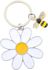 Cute Bee Daisy Keychain, Daisies Enameled Flower Keychain for Women, Flower Char