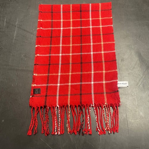 Calvin Klein Scarf Red with Black & White Stripe Check 100% Acrylic 173cm/ 28cm - Picture 11 of 13