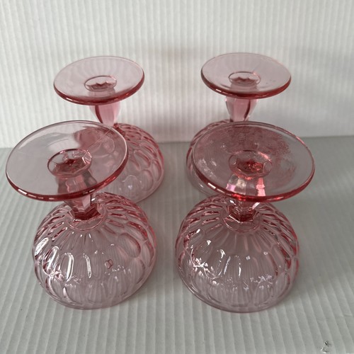 Fenton Thumbprint Pink Colonial Sherbet Champagne Glasses Set of 4 Vintage 4.25” - Picture 8 of 14