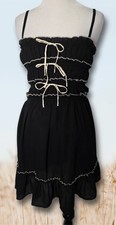 Jessica Simpson Black Smocked Ruffle Women's Mini Dress Corset Tie Size M