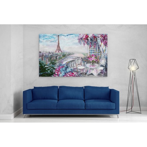 Paris Balcony Eiffel Tower Oil Painting Canvas Framed Print Picture Wall Art - Picture 2 of 29