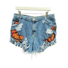 GITANO Flower Embroidered Denim Shorts
