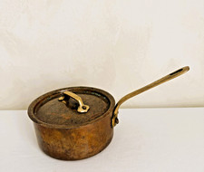 Vintage French Copper Saucepan with Lid Brass...