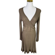 Calvin Klein V Neck Ribbed Stretchy Long Sleeve Dress US Womens M