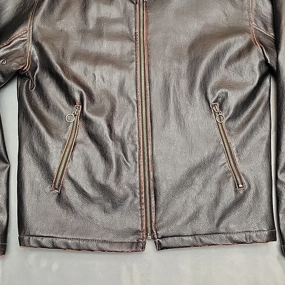  VTG BC Ethic Jacket Mens M Dark Brown Faux Leather Motorcycle Bomber Moto Retro - Image 2 of 4