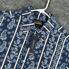 Cremieux Shirt Mens Large Blue Paisley Short Sleeve Button Up Party Casual New