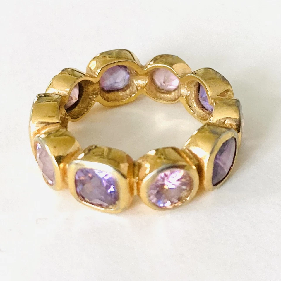 Brass Ring Pink Purple Jared Lehr's Sapphire Style Mid-Century Fashion Gold MCM - Image 4 of 4