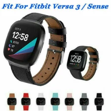 Leather Watch Band For Fitbit Versa 3 / Sense Replacement Classic Bracelet Strap
