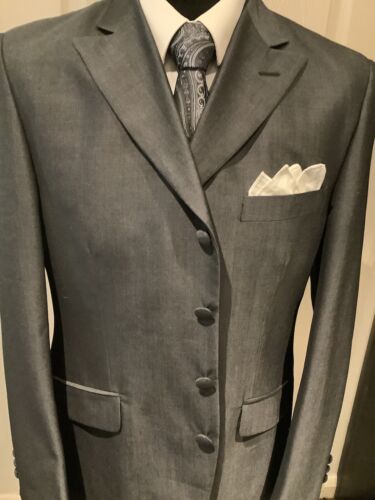 Men’s Two Piece Charcoal Tonic  Mohair Suit By Torre 42R Mod Cloth Buttons - Photo 1/19