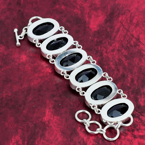 Faceted Blue Sapphire Gemstone 925 Sterling Silver Handmade Jewelry Bracelet - Picture 5 of 6