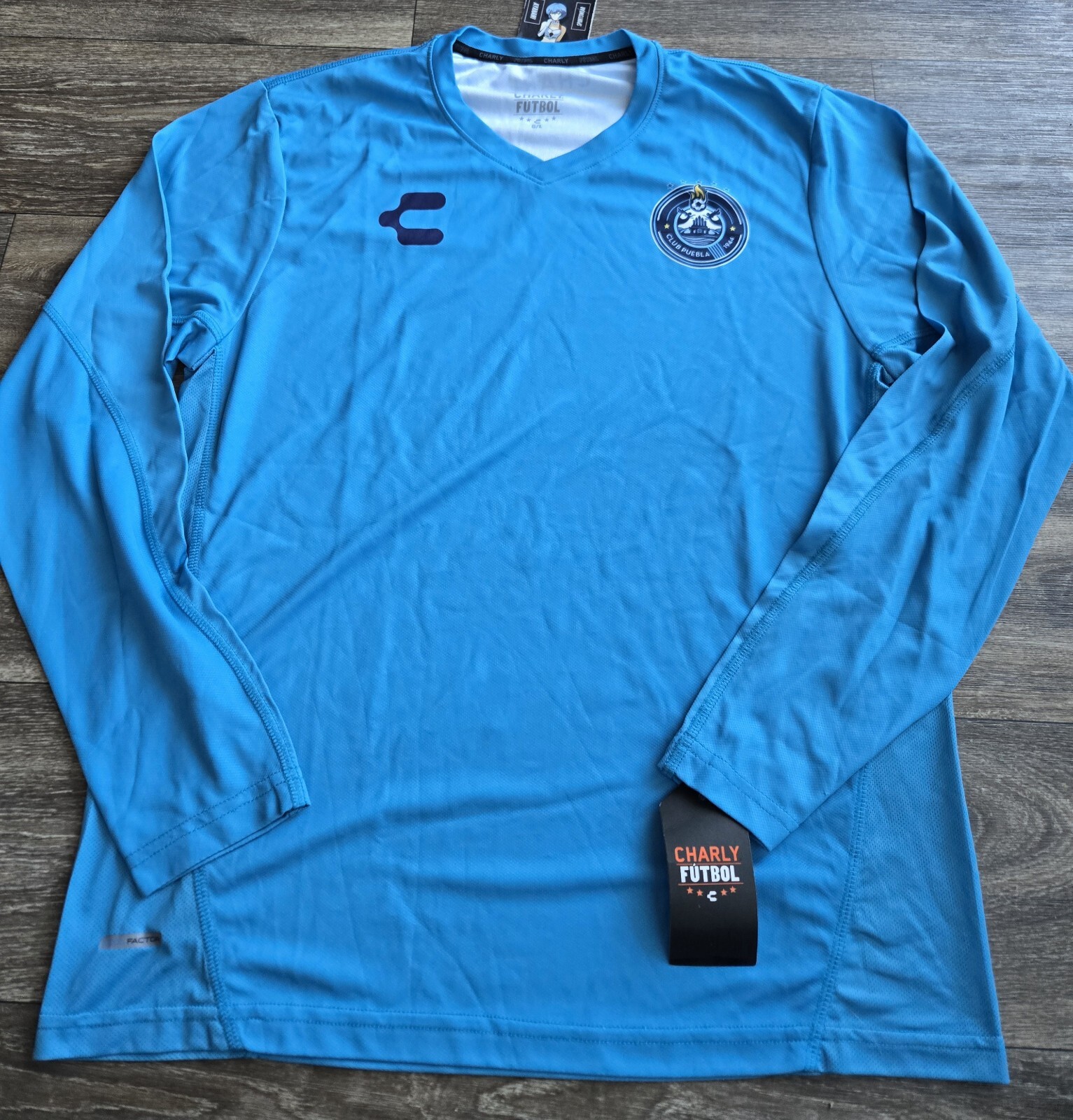 NWT Charly Puebla LS Futbol  Soccer Training Jersey Light Blue Men's Size Large