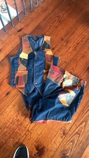 Vintage Rosemary 70  s Patchwork Denim And Leather Bell Bottoms And Matching Vest