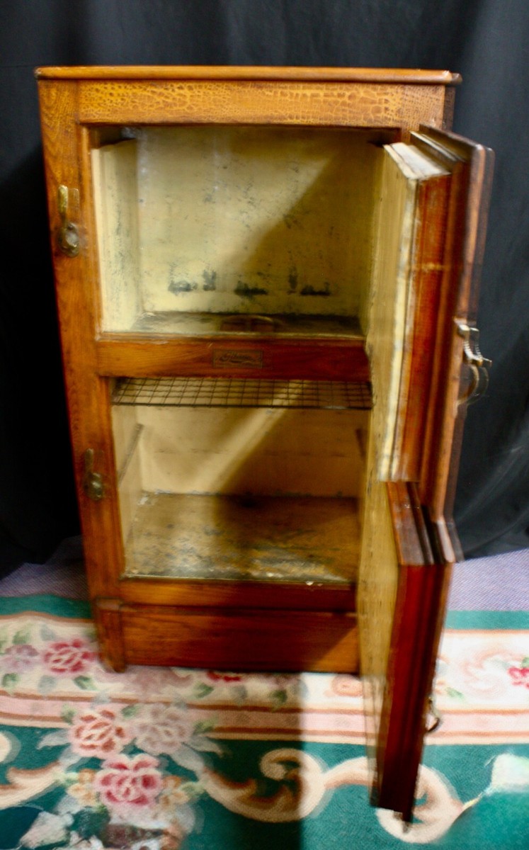 ICE BOX Oak Paneled Cabinet Chest Orig Hardware. By Gibson in