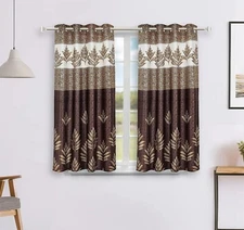 Polyester Leaf Print Window Curtain (Pack of 2, 5 Feet, Brown) 