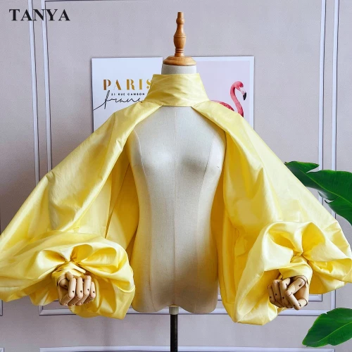Chaqueta Naranja Dorado Mangas Hinchadas Capa Mantón Corto Cuello Alto Moda Accesorios - Imagen 15 de 22