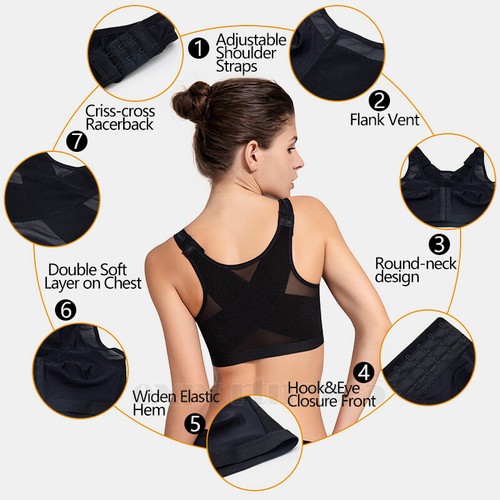 Front Fastening Stretch Post Surgery Bra with Wide Back Support Body
