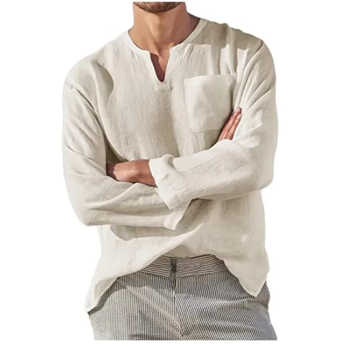Men Casual Shirt Long Sleeve Cotton Linen Beach T Shirt Lightweight New EUR sz - Picture 12 of 37