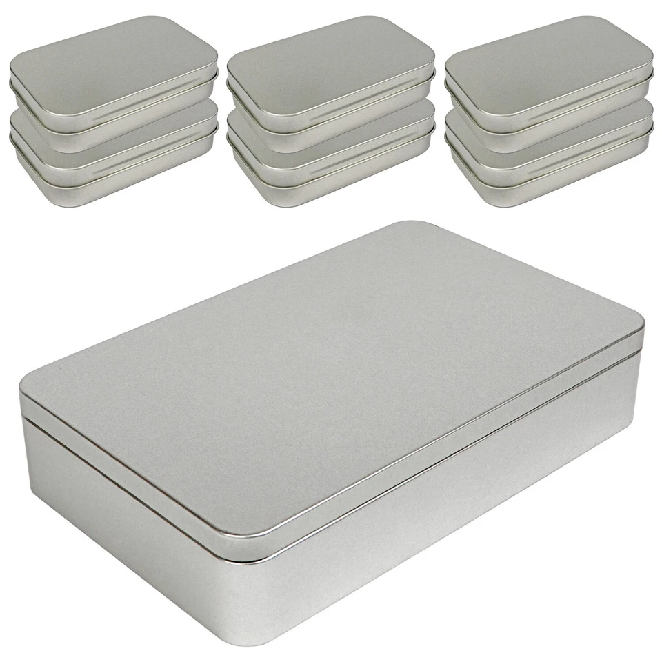 8.5 by 5.3 by 1.9 Inch Silver Metal Rectangular Empty Tin Box Containers Storage - Image 2 of 4