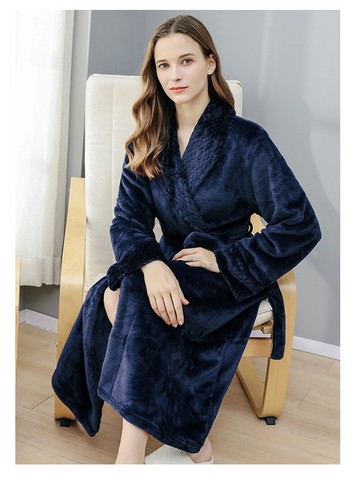 Warm Velvet Thicker Sleep Bath Robe Women Men Dressing Gown Hotel Bathrobe Towel - Picture 23 of 33