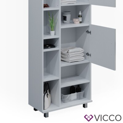Vicco Ensemble De Meubles De Salle De Bain Ilias, Blanc Haute Brillance 3 Pieces Avec Armoire De Milieu