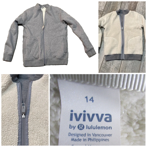 lot of 3 size 14 IVIVVA zip Jackets Sherpa Reversible Bomber Gray Teal Lululemon - Picture 2 of 20