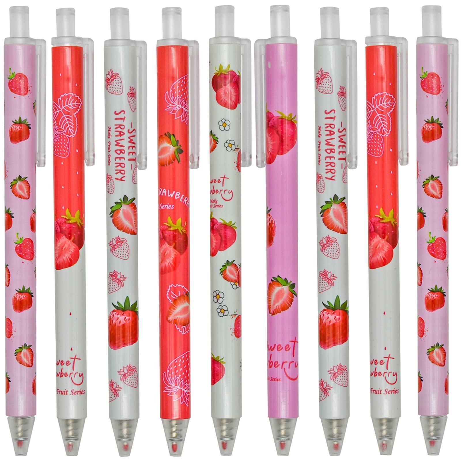 12 PCS Strawberry Gel Pens Cute Fruit Pen Retractable Printing Pen Black Ink ...