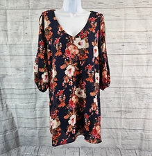 LuLus Womens Shifting Dears Dress Sz Small Blue Pink Floral Split Sleeve